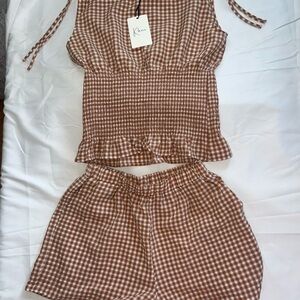 Brown Gingham Women Shorts Set
